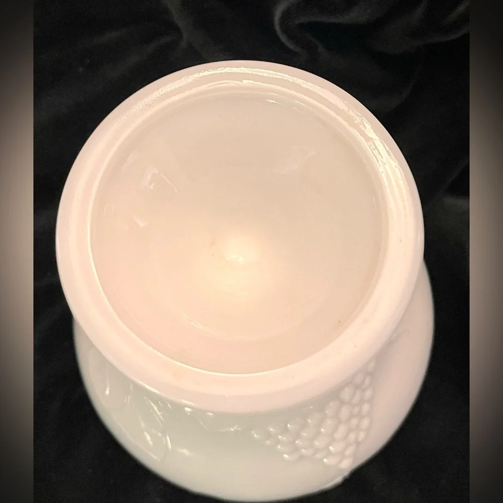 Indiana Glass Colony Harvest White Milk Glass Pedestal Candle Holder Grape VTG
